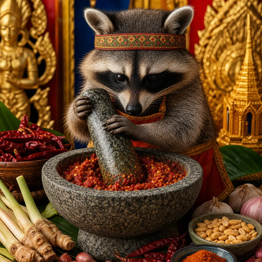 Pounding the curry paste
